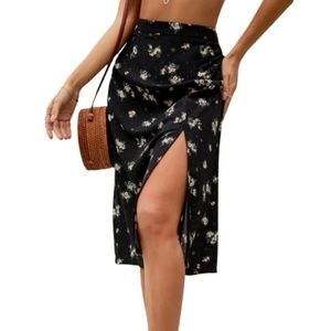 Black Ditsy Floral side  Split Thigh Skirt size 4